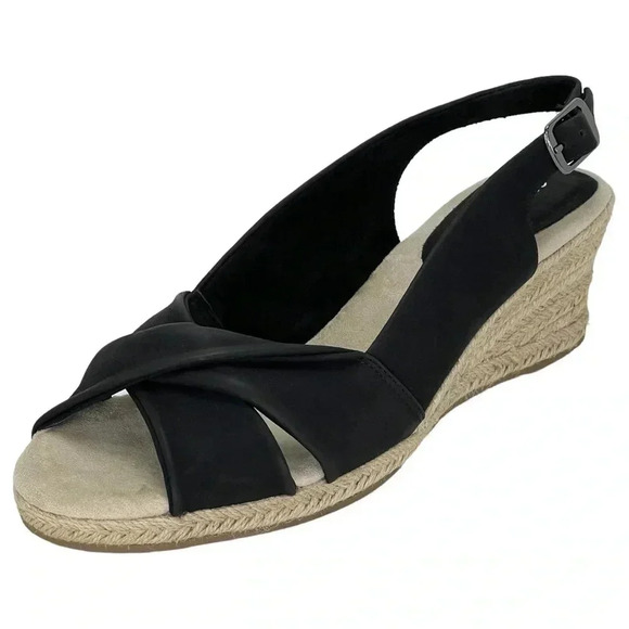 Easy Street Maureen Womens Super Flex Zone Black Wedge Dress Sandals Size 11M - Picture 1 of 15